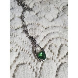Green heart wine bottle silver necklace gift wino wine lover